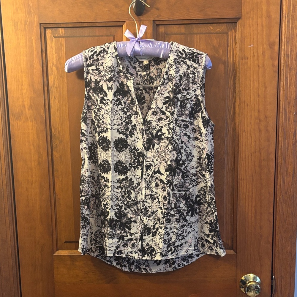 Rebecca Taylor Monochrome Floral Blouse 100% Silk